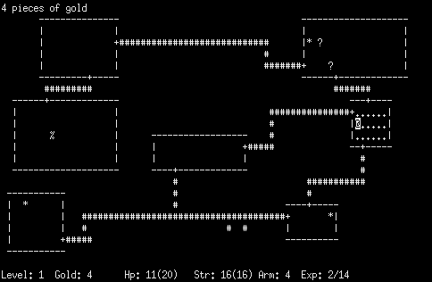 Image of the 1980 terminal based ASCII art game Rogue